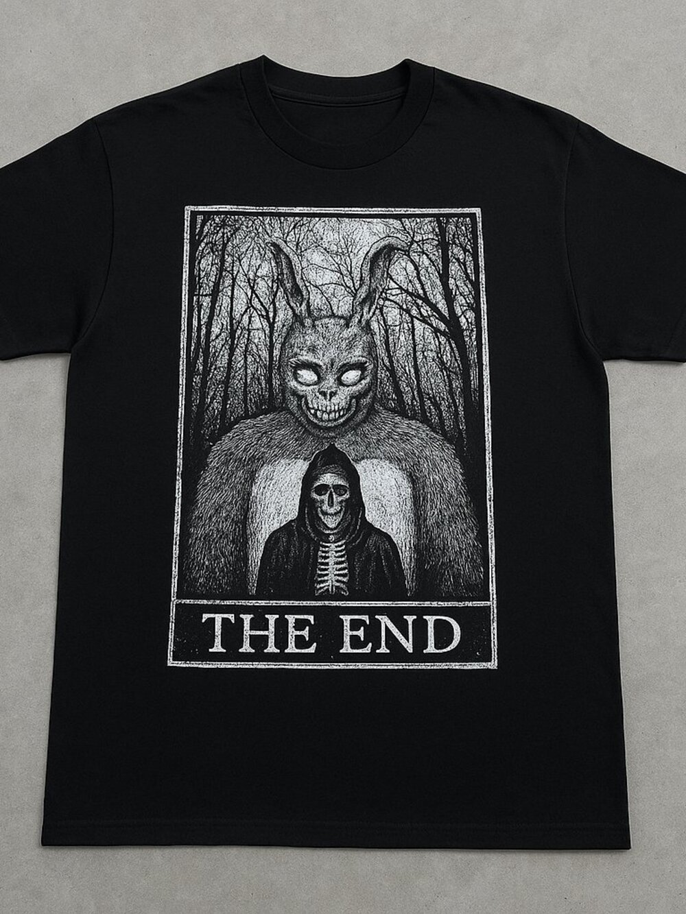 Dark Gothic Rabbit Graphic T-Shirt, The End Horror Vintage Black Unisex Tee
